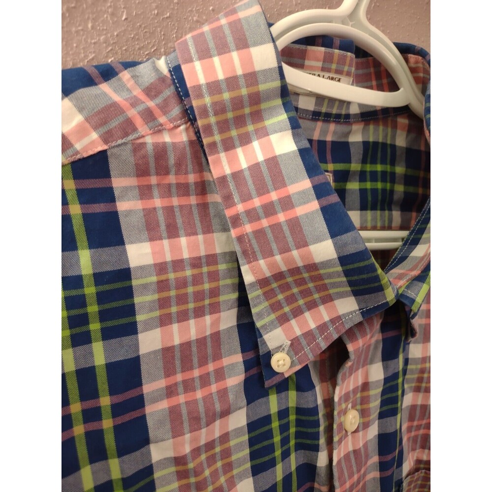 Peter Millar Shirt Mens XL Short Sleeve Button Adult Casual Golf Plaid Pocket - Picture 2 of 8